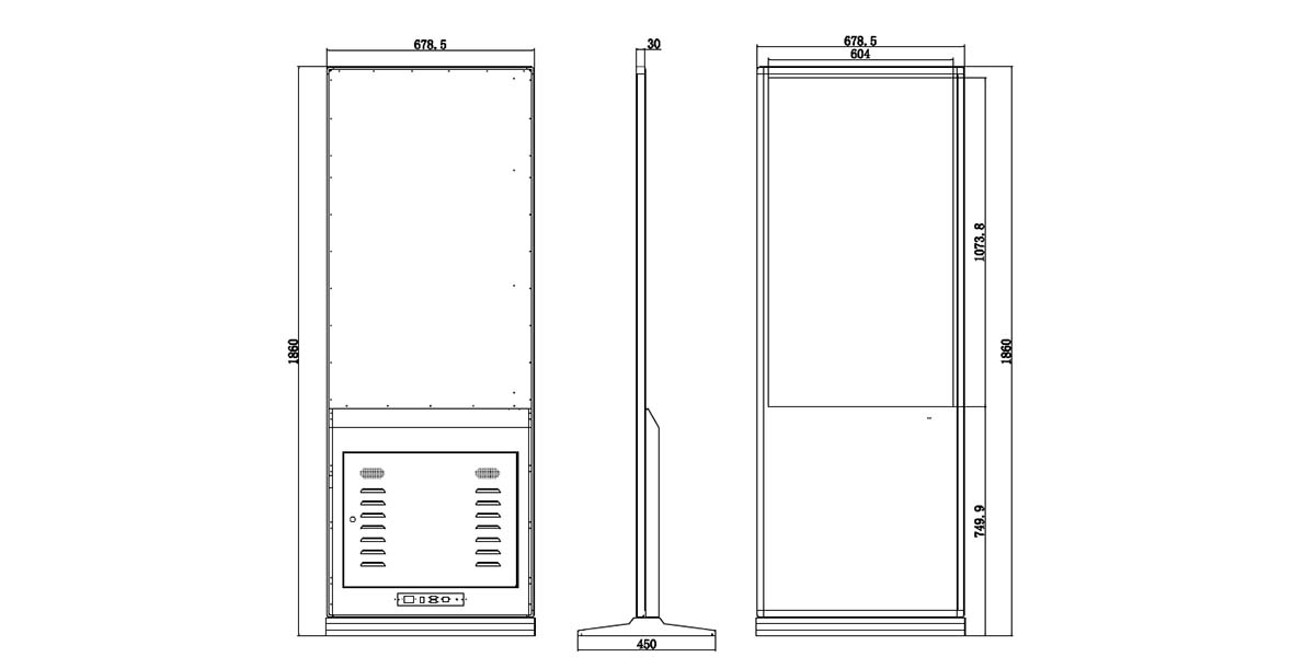 TLI LED LCD Screen ultra-thin vertical advertising player dimension